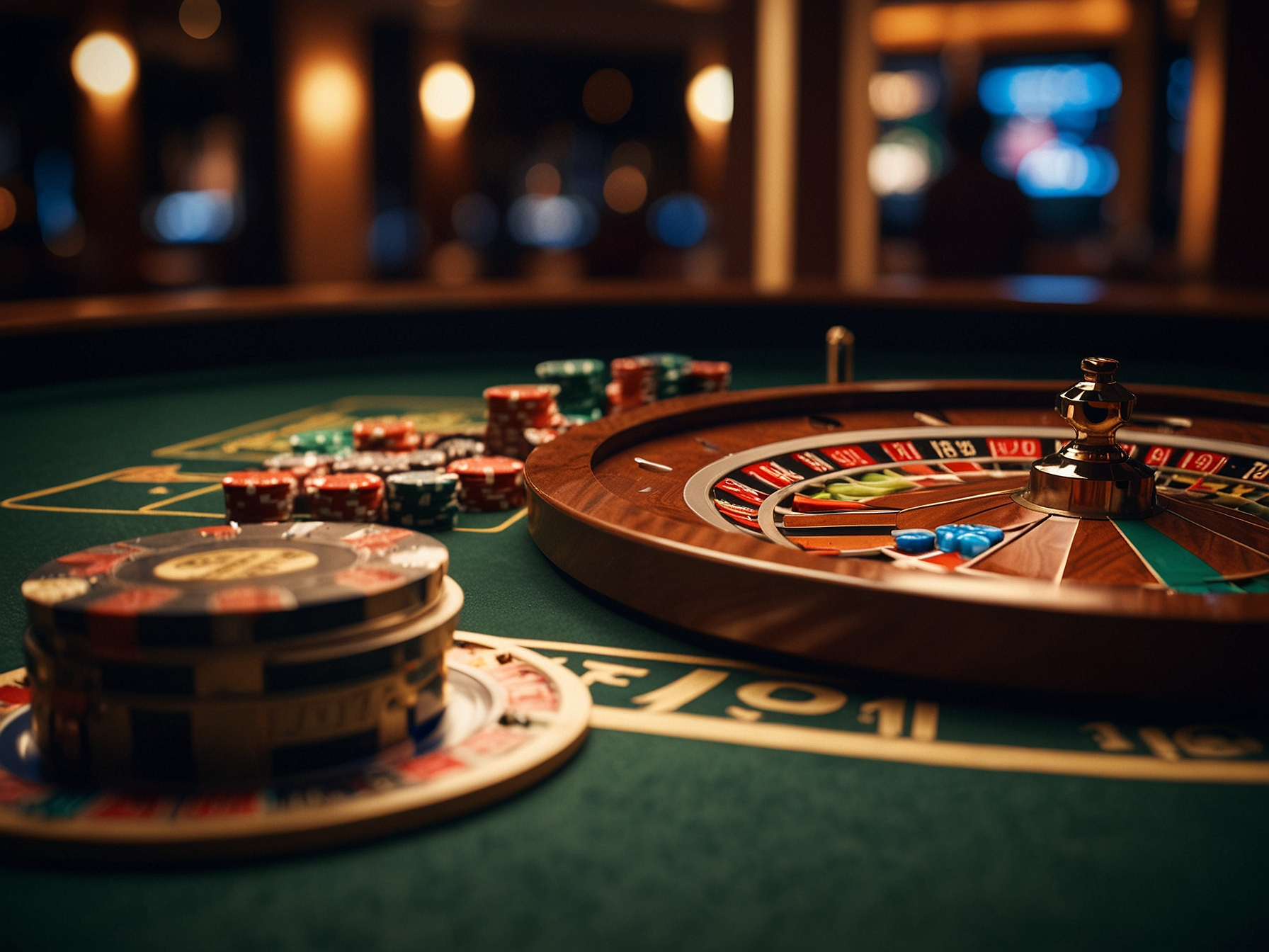 Blackjack and roulette tables